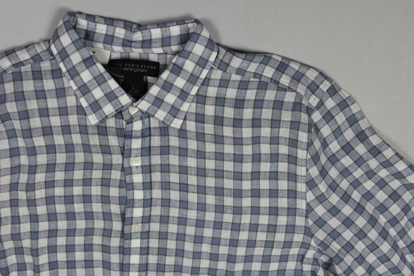 The Men's Store Bloomingdales Linen Check White Combo Shirt L New $98 BLM6-15