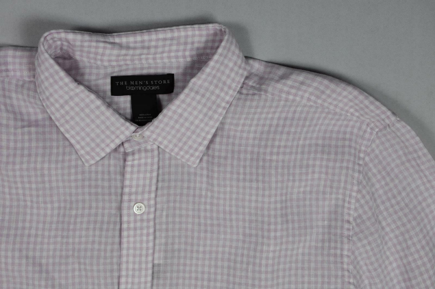 The Men's Store At Bloomingdales Linen Check White Pink Shirt S New $98 BLM8-8