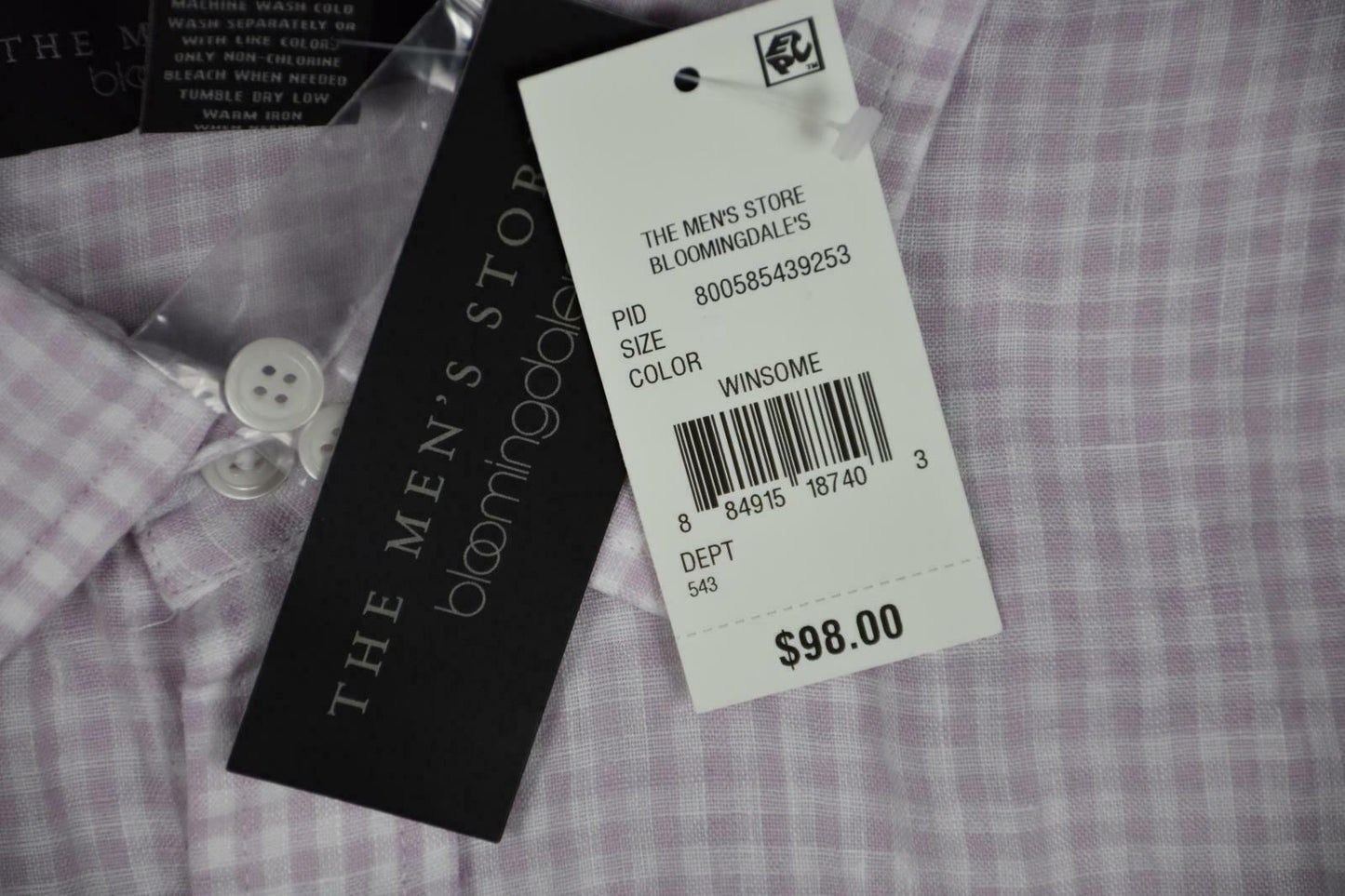 The Men's Store At Bloomingdales Linen Check White Pink Shirt S New $98 BLM8-8