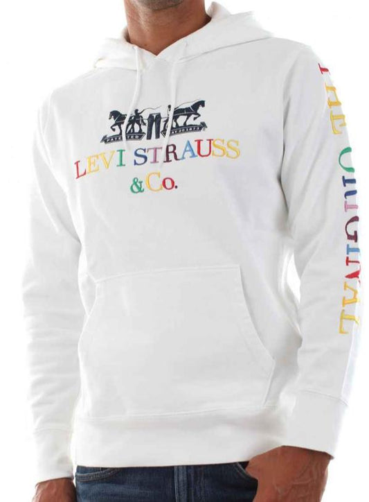 LEVI'S 90's LOGO HOODED PULLOVER WHITE SWEATSHIRT XL NEW $79 BLM-11