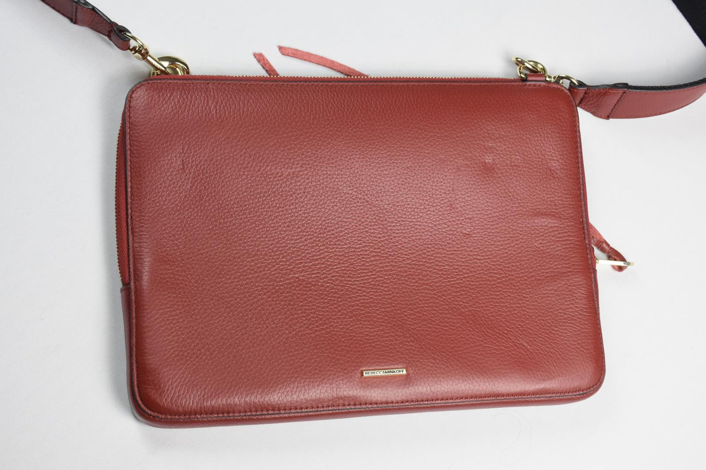 REBECCA MINKOFF Leather Laptop Bag Removable Strap Wine New Imperfect DBIN6