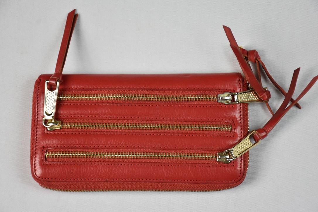 Rebecca Minkoff 3 Zip Red Leather Continental Wallet Pre-Owned $198 DBIN6