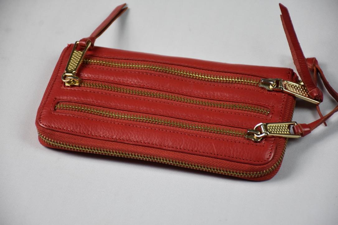 Rebecca Minkoff 3 Zip Red Leather Continental Wallet Pre-Owned $198 DBIN6