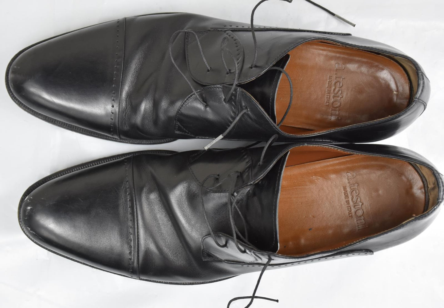 A. Testoni Men's Black Leather Cap Toe Oxford Shoe Size 9.5 -      10.5 US