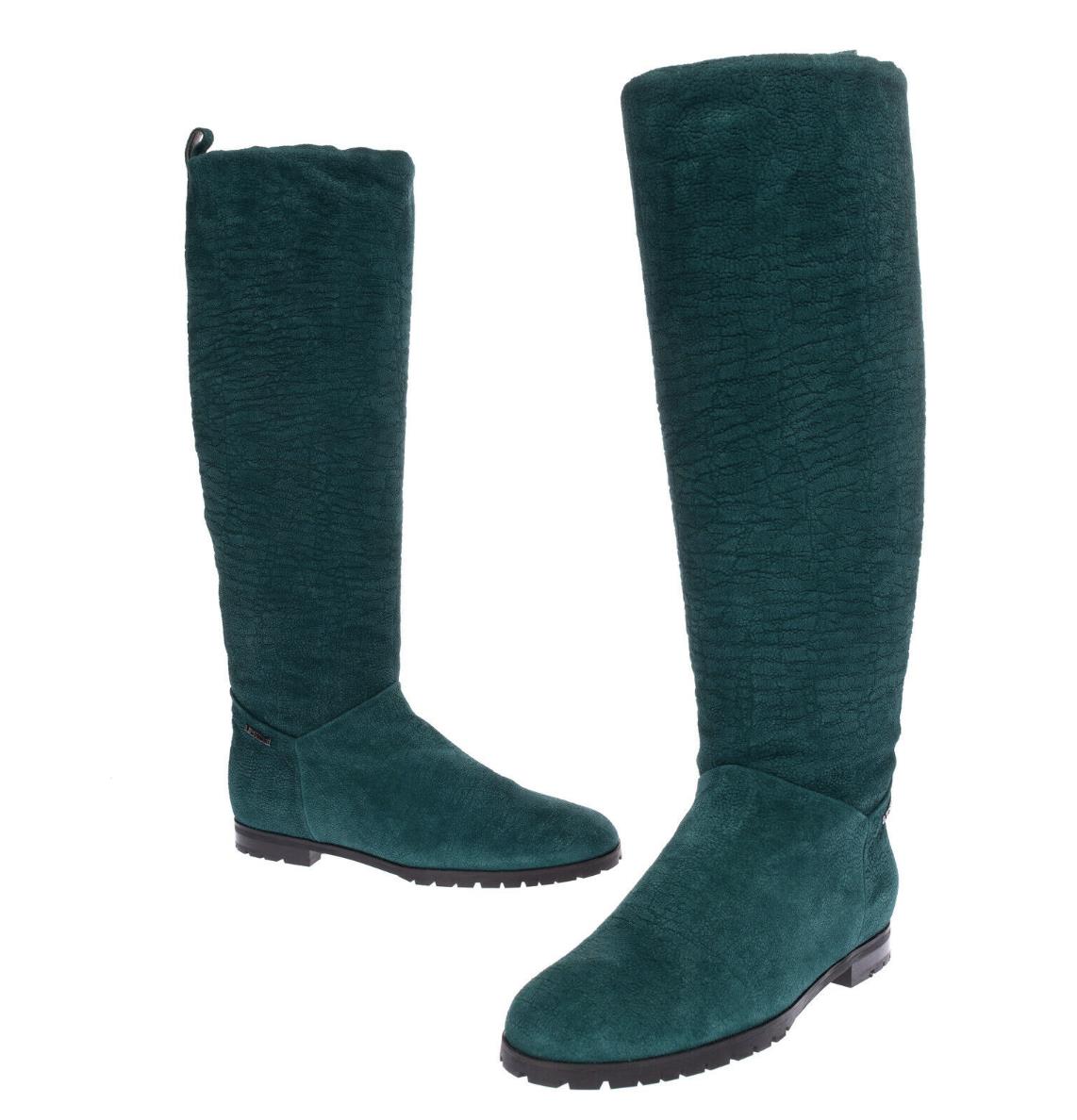 A.TESTONI Grain Suede Knee High Riding Boots US 8.5 Shearling Lining New $750