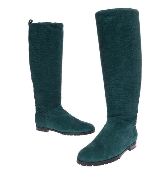 A.TESTONI Grain Suede Knee High Riding Boots US 8.5 Shearling Lining New $750