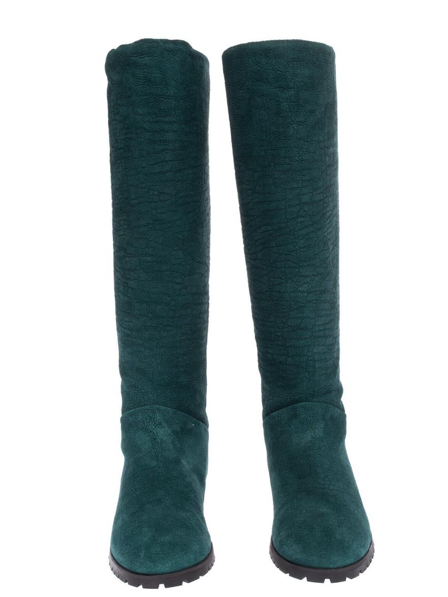 A.TESTONI Grain Suede Knee High Riding Boots US 8.5 Shearling Lining New $750