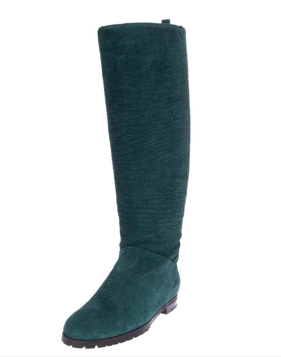 A.TESTONI Grain Suede Knee High Riding Boots US 8.5 Shearling Lining New $750