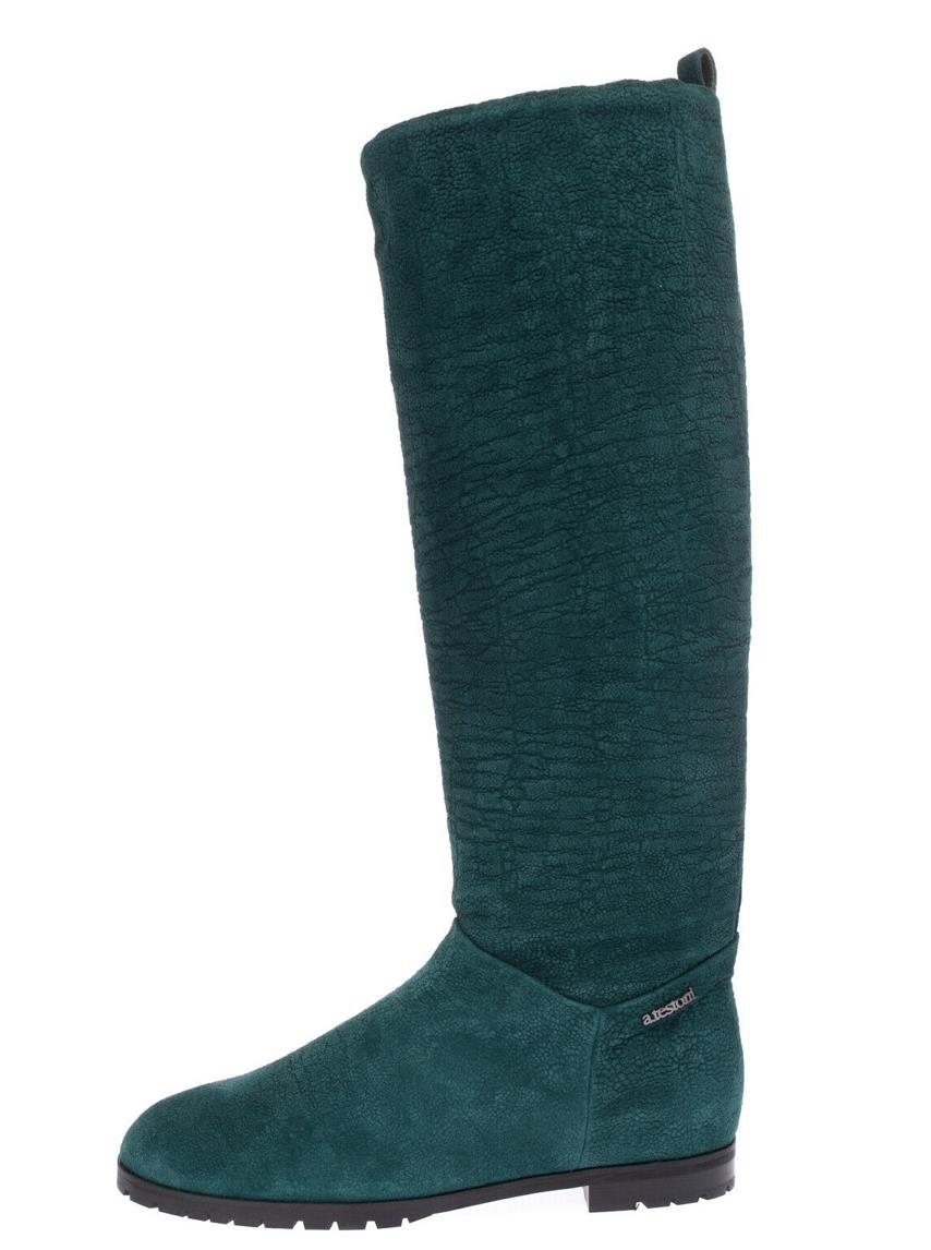 A.TESTONI Grain Suede Knee High Riding Boots US 8.5 Shearling Lining New $750