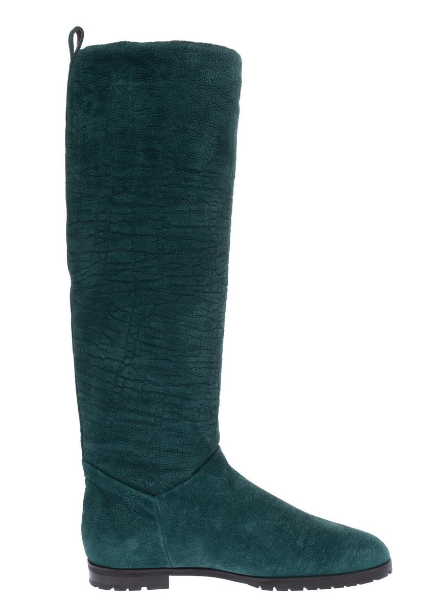 A.TESTONI Grain Suede Knee High Riding Boots US 8.5 Shearling Lining New $750