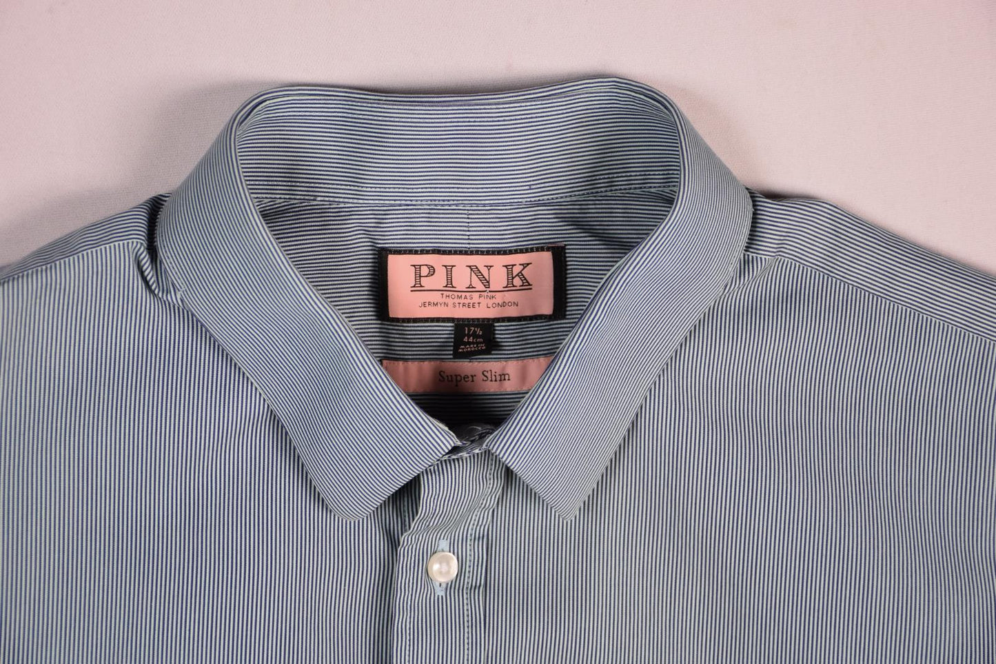 Thomas Pink Stripe Super Slim Dress Shirt Size 17.5