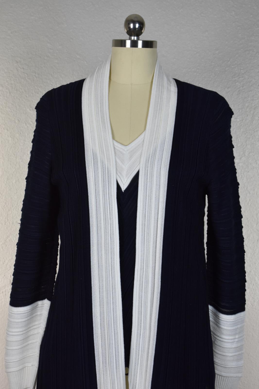 St. John Navy & White Ribbed Open Front Cardigan & Top Set New