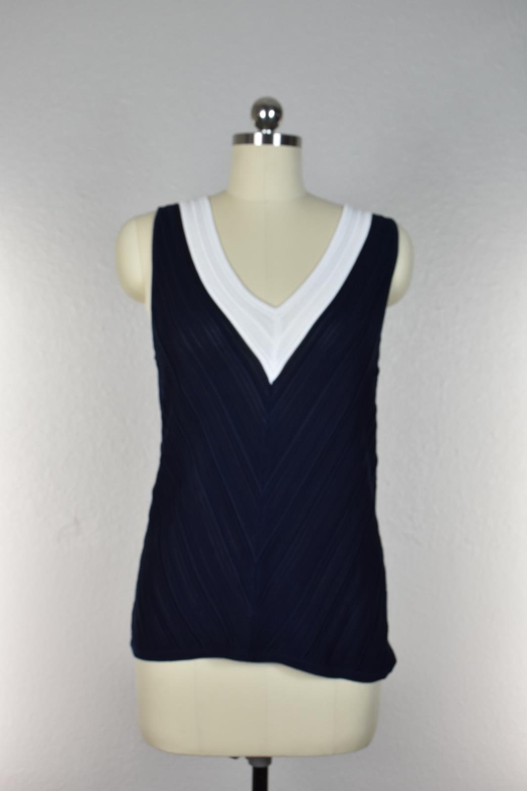 St. John Navy & White Ribbed Open Front Cardigan & Top Set New