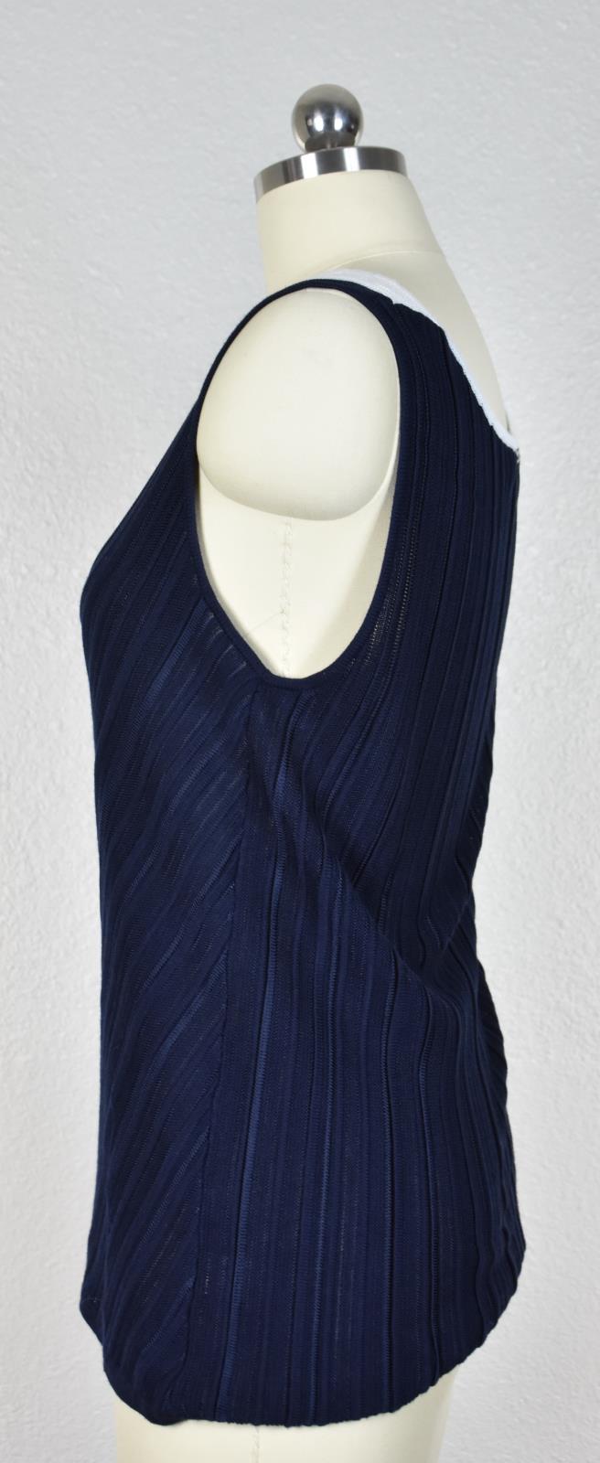 St. John Navy & White Ribbed Open Front Cardigan & Top Set New