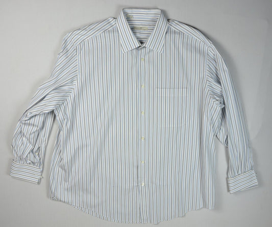 Ermenegildo Zegna Mens French Cuff White Multi Stripe Cotton Dress Shirt 17.5