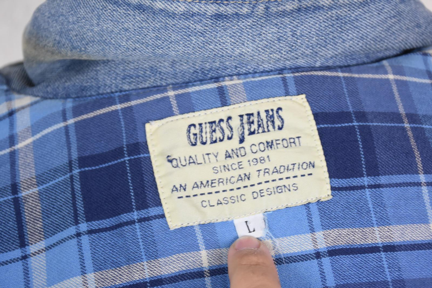 Vintage Guess Jeans Denim Jacket American Tradition Blue Size L  90s USA Made