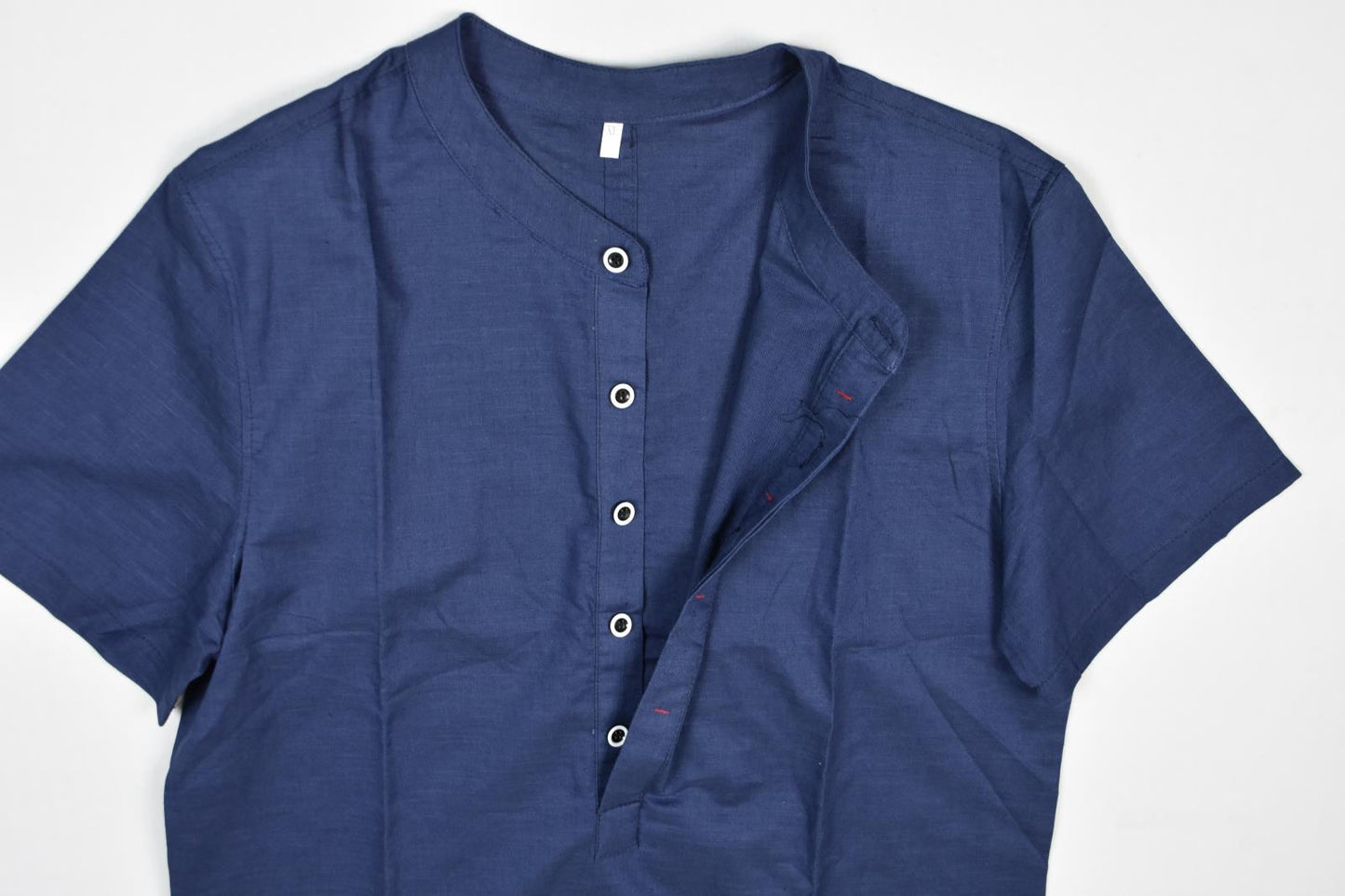 LotX3 Bespoke Luxury Linen Cotton Collarless Men ShortSleeve Henley Shirt XL New