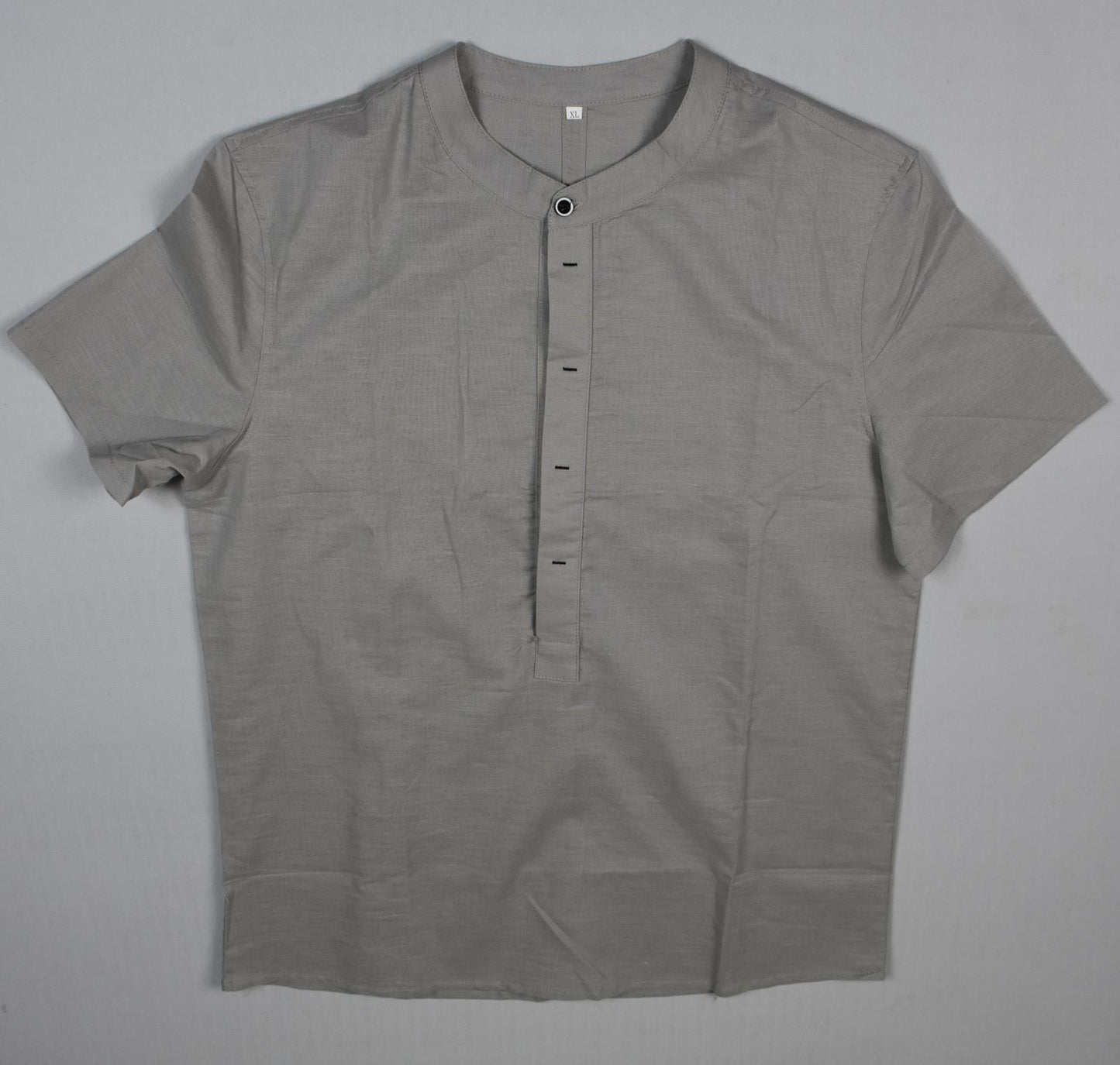 LotX3 Bespoke Luxury Linen Cotton Collarless Men ShortSleeve Henley Shirt XL New