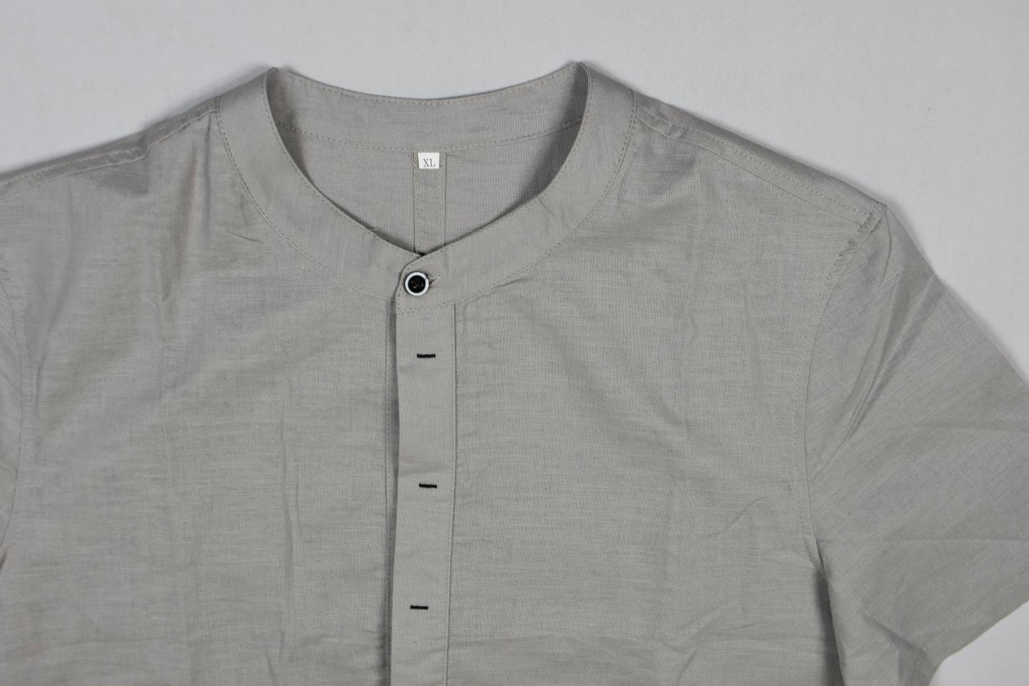 LotX3 Bespoke Luxury Linen Cotton Collarless Men ShortSleeve Henley Shirt XL New