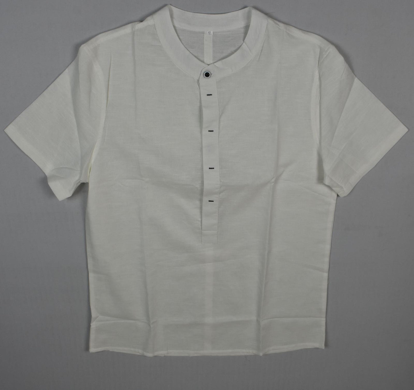 LotX3 Bespoke Luxury Linen Cotton Collarless Men ShortSleeve Henley Shirt XL New