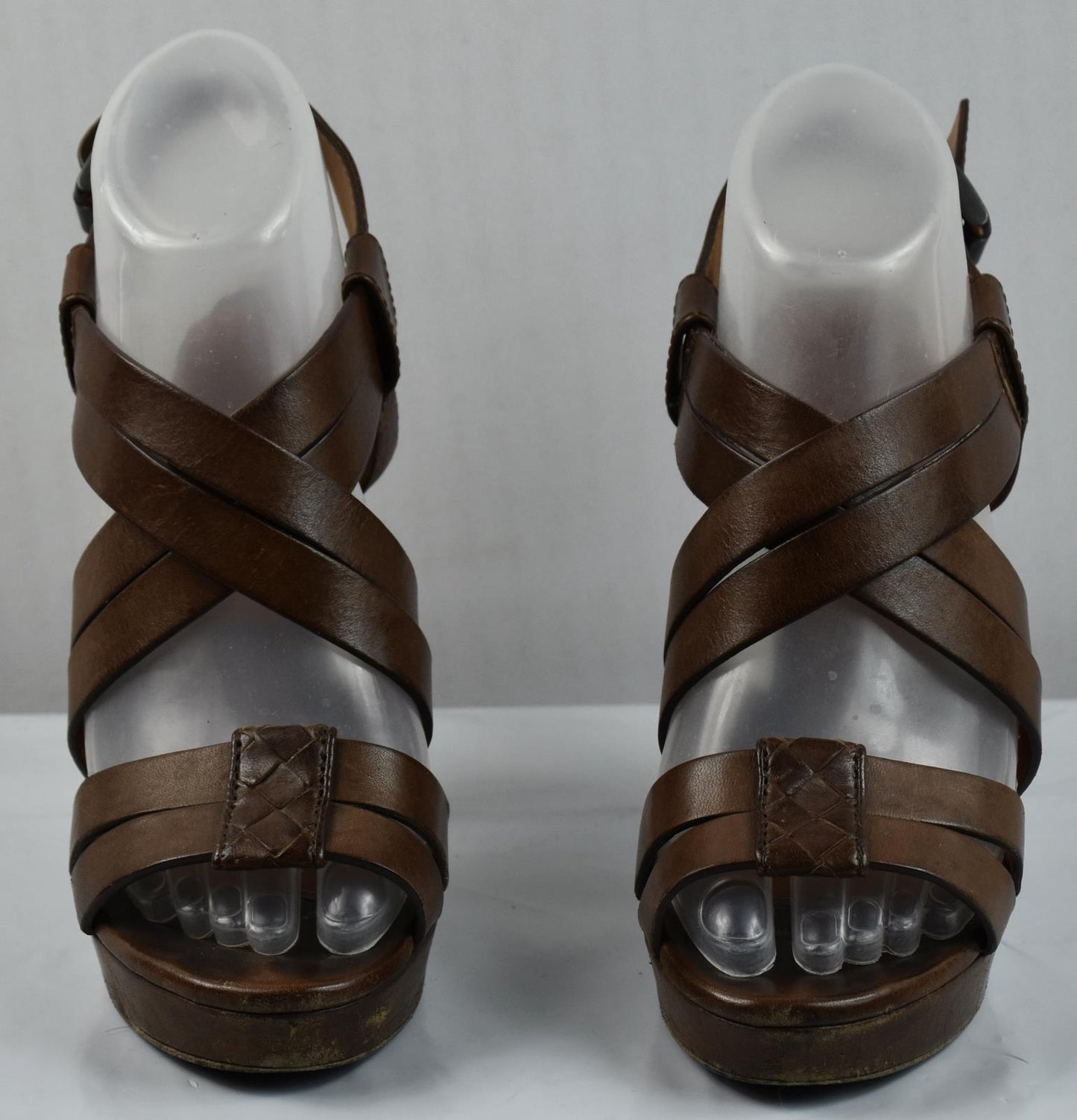 Bottega Veneta Women's Leather Strappy Sandals Brown Shoes Sz 36 = 5.5 US