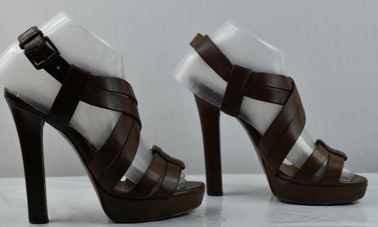 Bottega Veneta Women's Leather Strappy Sandals Brown Shoes Sz 36 = 5.5 US