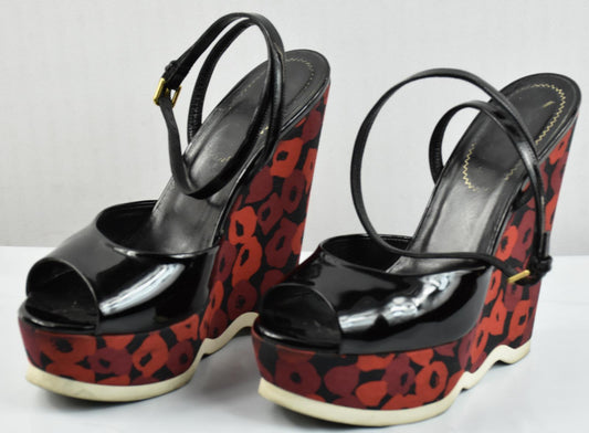 Yves Saint Laurent Women's Wedge Strappy Sandals Heel Shoes Sz 36 = 5.5 US
