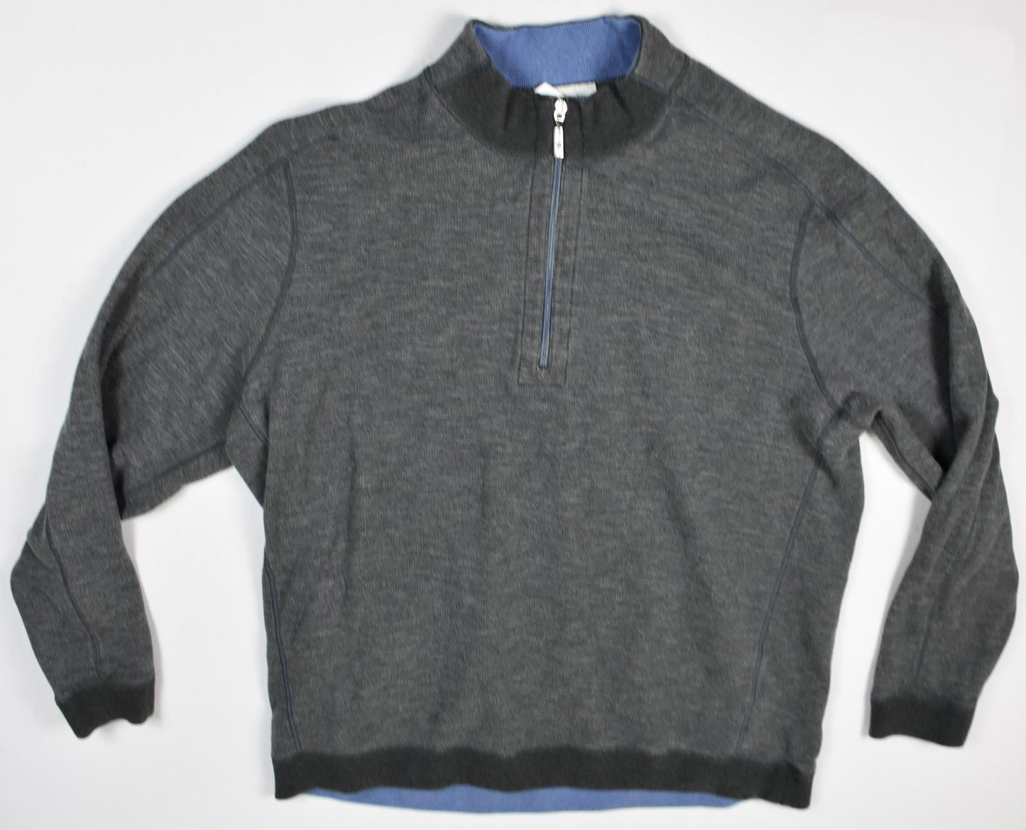 Tommy Bahama Men's Reversible Gray/Blue 1/4 Zip Heavy Sweater Size 2XLB