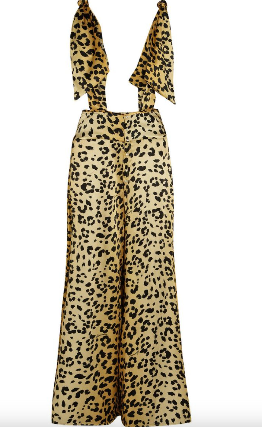 Rosamosario La Mia Felina Passione Women's Leopard Print Silk Jumpsuit XS Mint