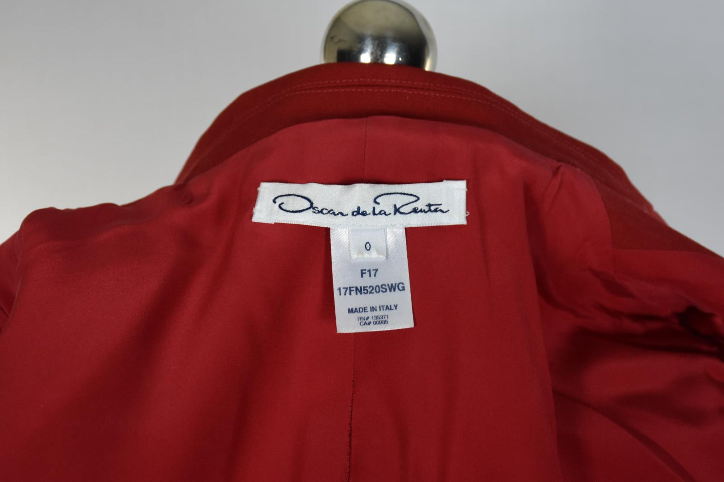 OSCAR DE LA RENTA Women's Suit Jacket Red Wool Blend Size 0   $2790   17FN520SWG