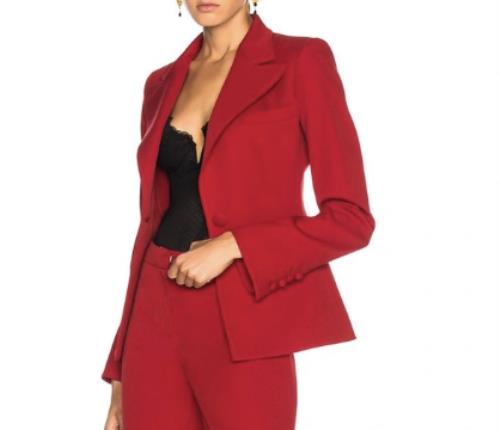 OSCAR DE LA RENTA Women's Suit Jacket Red Wool Blend Size 0   $2790   17FN520SWG