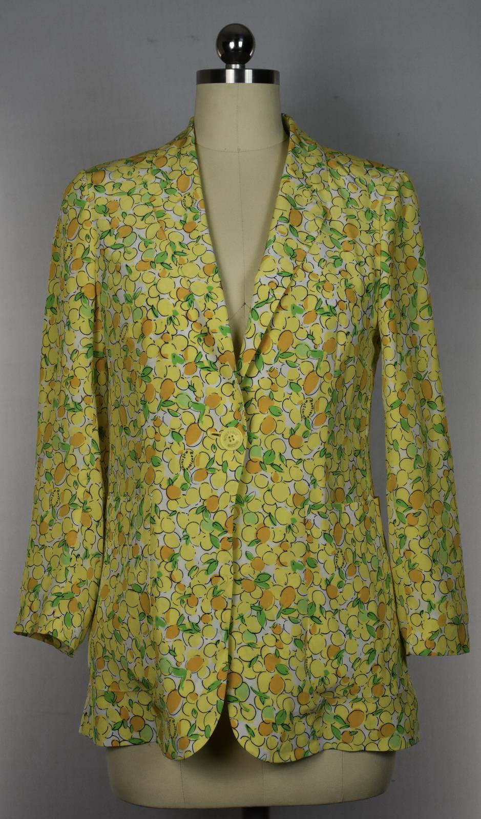 BOUTIQUE MOSCHINO Yellow Lemon Print Silk Blazer Jacket Size 4 New $895