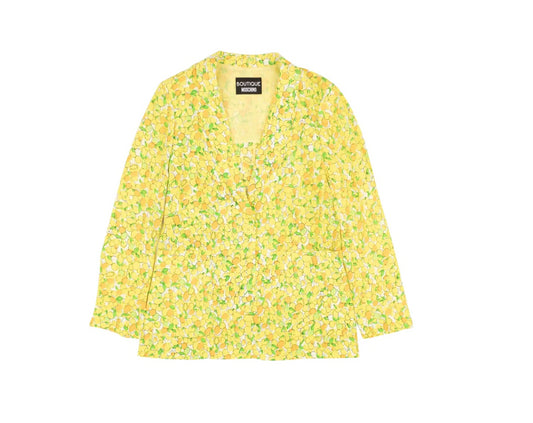 BOUTIQUE MOSCHINO Yellow Lemon Print Silk Blazer Jacket Size 4 New $895