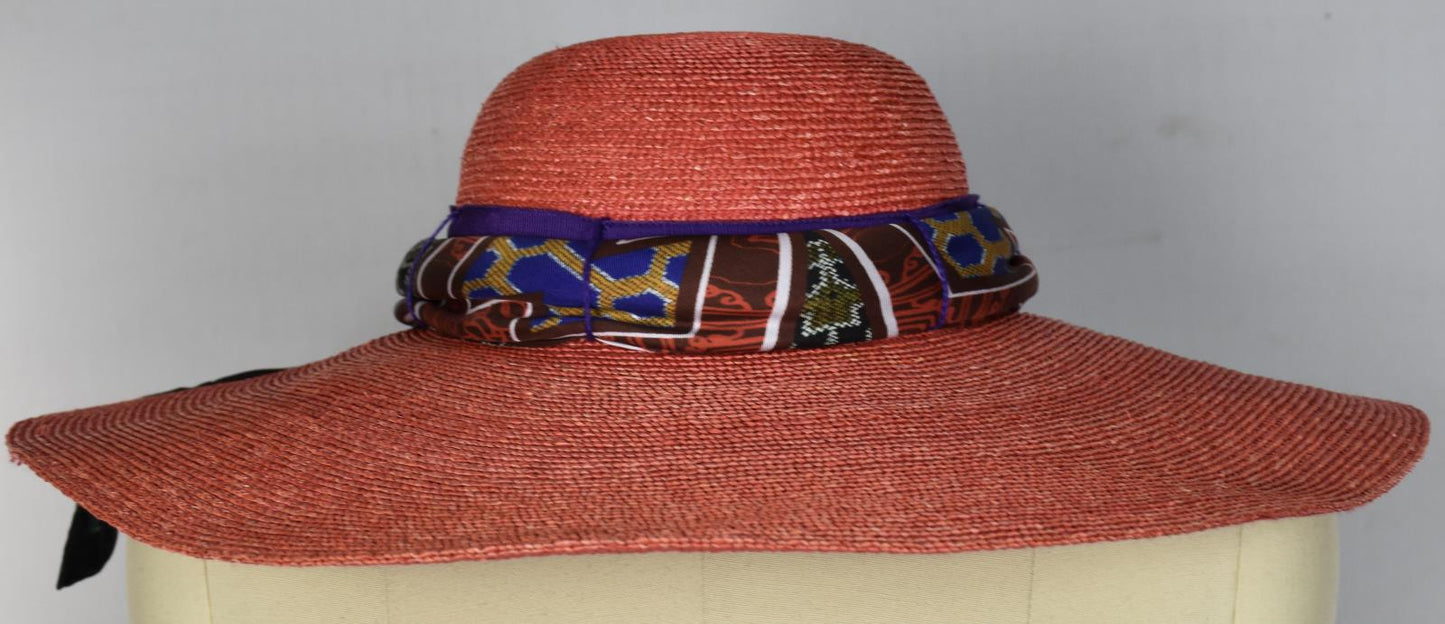 Etro Milano Women's Wheat Straw Hat Silk Band Size 57 New