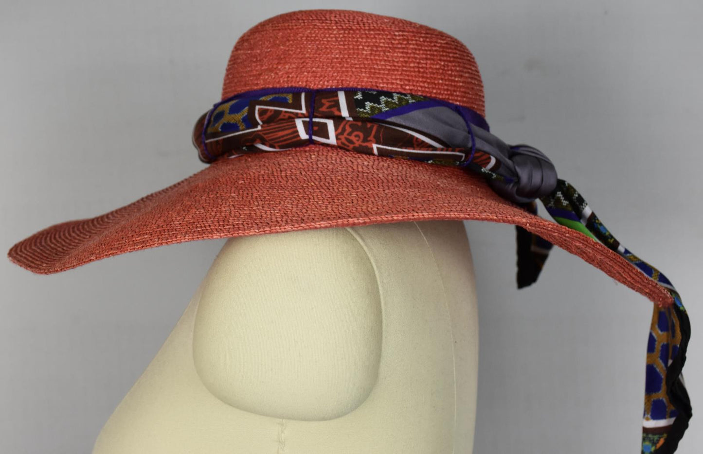 Etro Milano Women's Wheat Straw Hat Silk Band Size 57 New