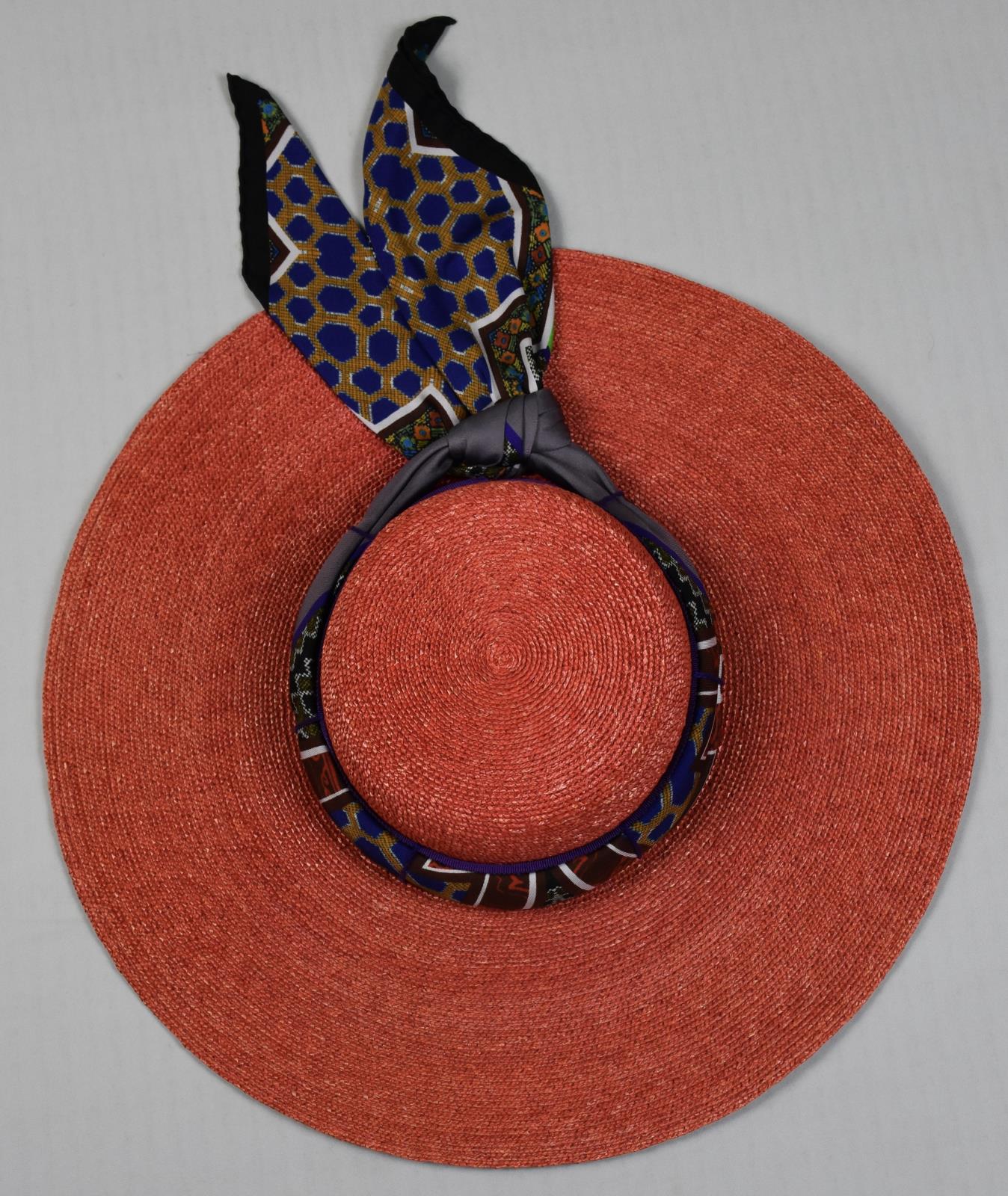 Etro Milano Women's Wheat Straw Hat Silk Band Size 57 New