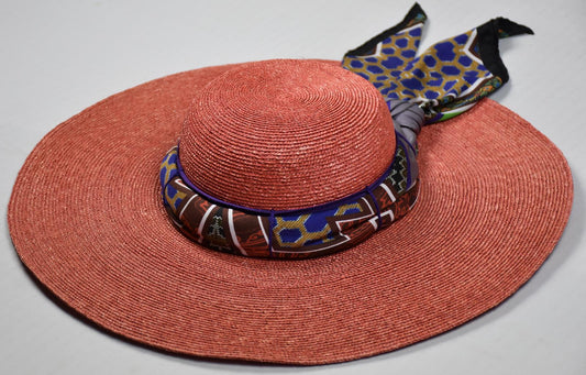 Etro Milano Women's Wheat Straw Hat Silk Band Size 57 New