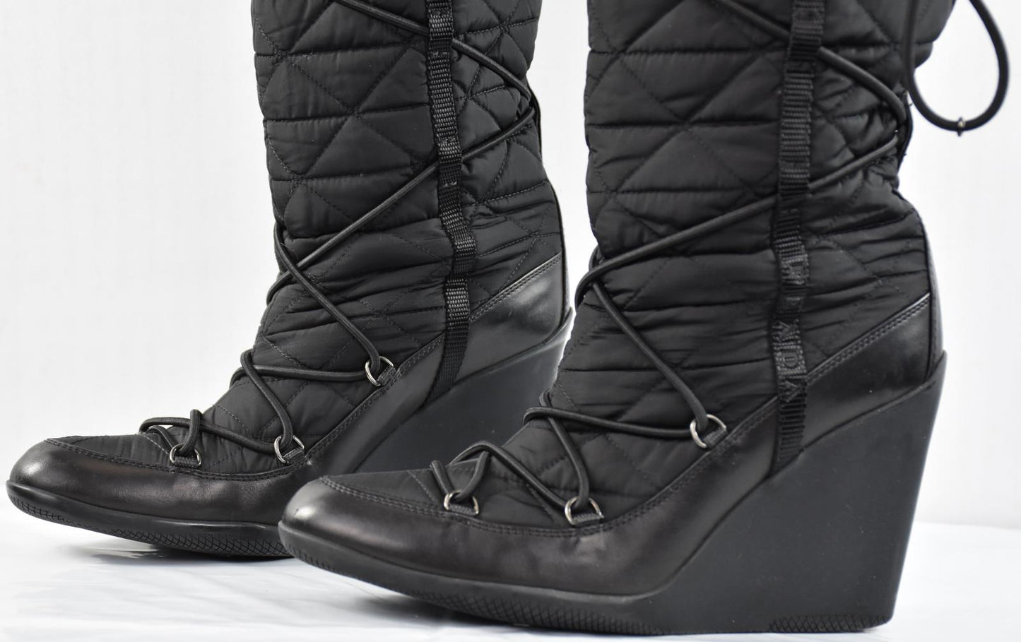 Prada Nylon And Fur Lace Up Winter Boots Size 35.5 - 5.5 US MINT $1200