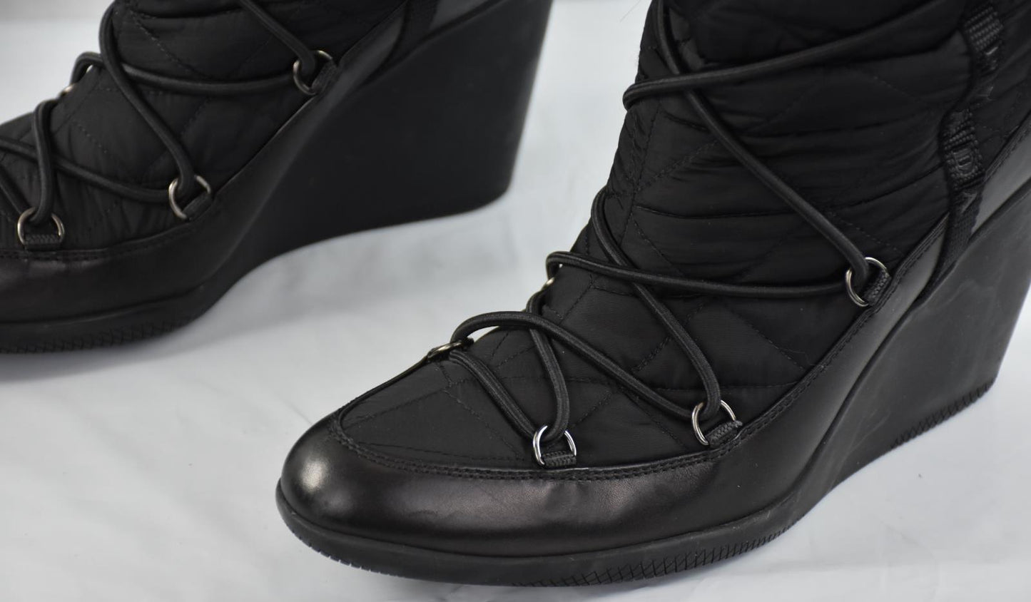 Prada Nylon And Fur Lace Up Winter Boots Size 35.5 - 5.5 US MINT $1200