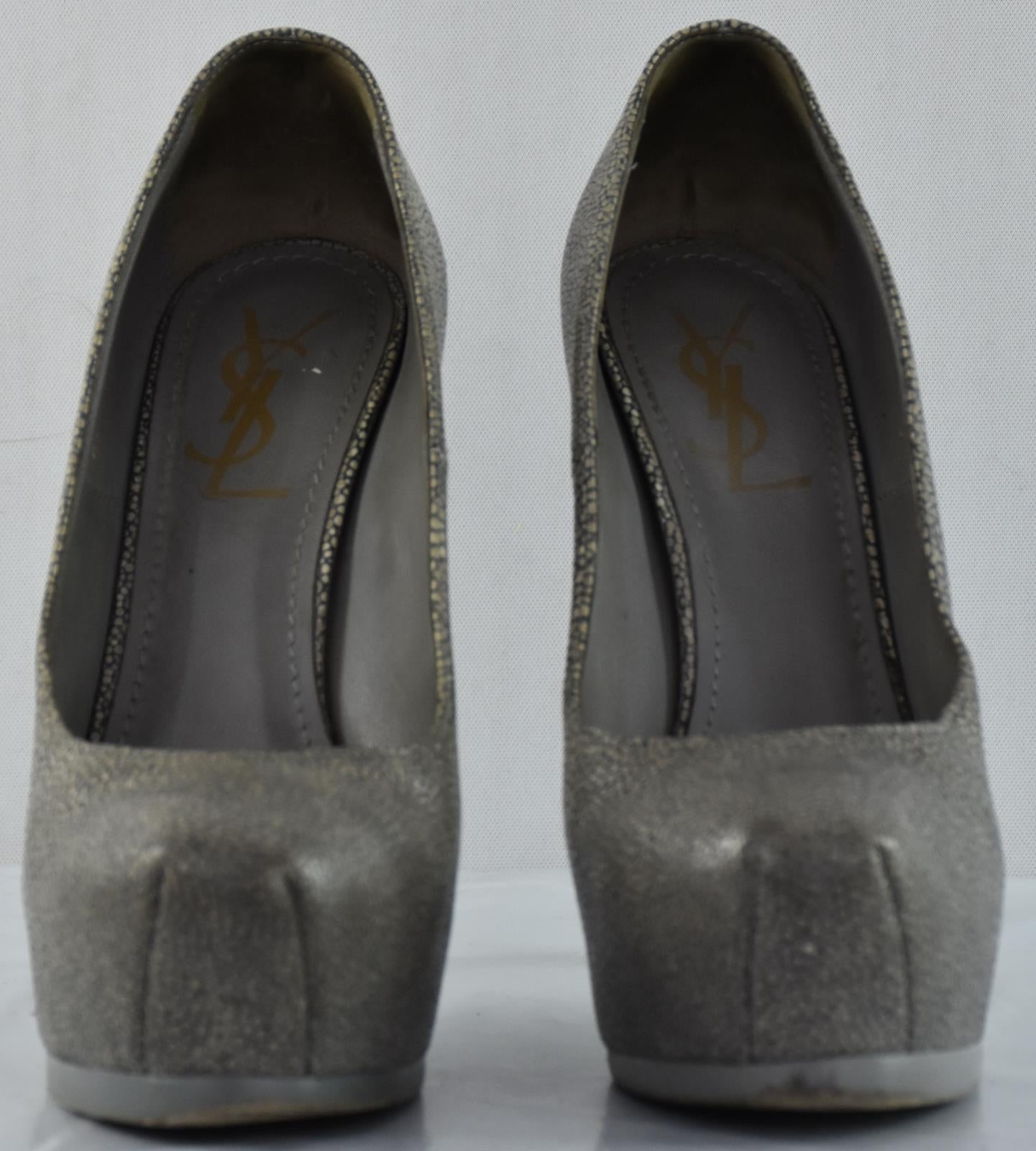 YSL Yves Saint Laurent Textured Leather Tribtoo Platform Pumps Heels 35.5 = 5.5