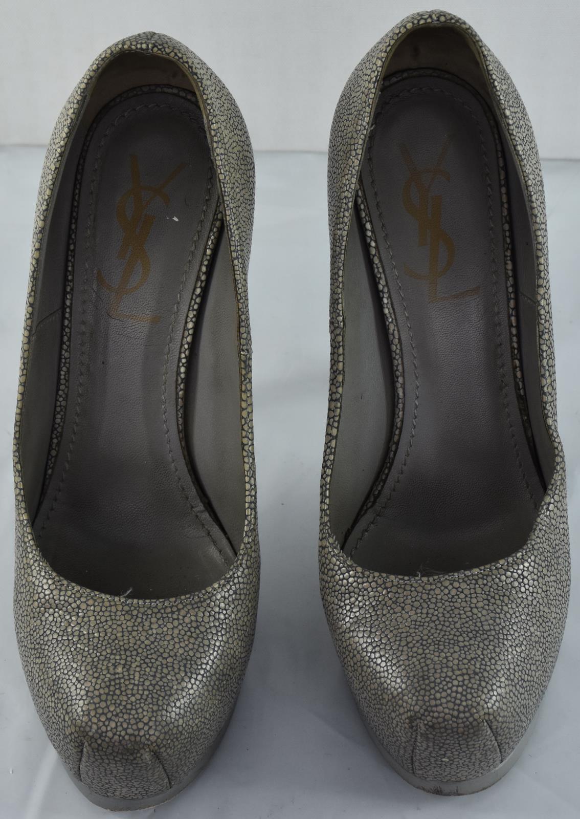 YSL Yves Saint Laurent Textured Leather Tribtoo Platform Pumps Heels 35.5 = 5.5