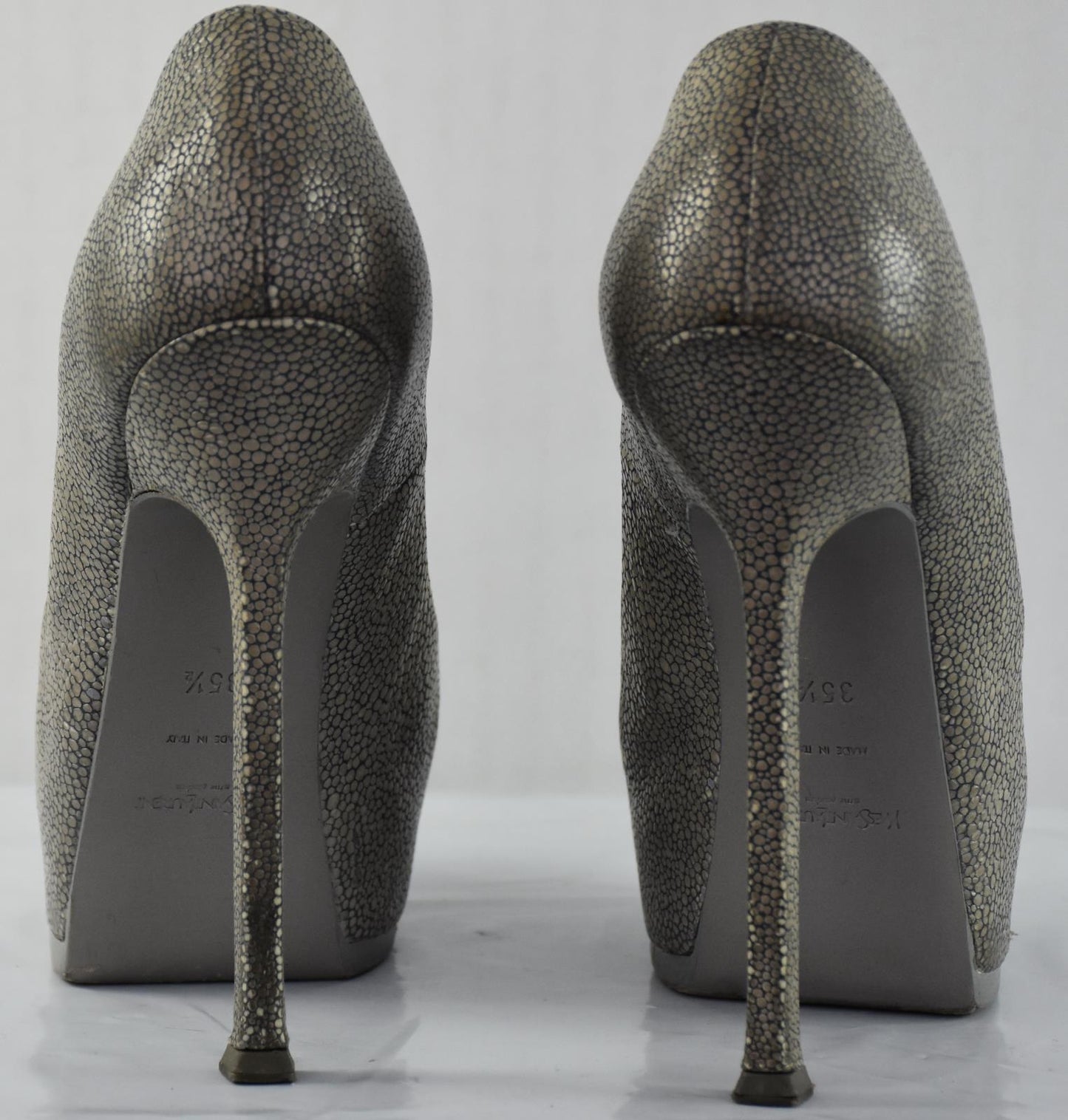 YSL Yves Saint Laurent Textured Leather Tribtoo Platform Pumps Heels 35.5 = 5.5