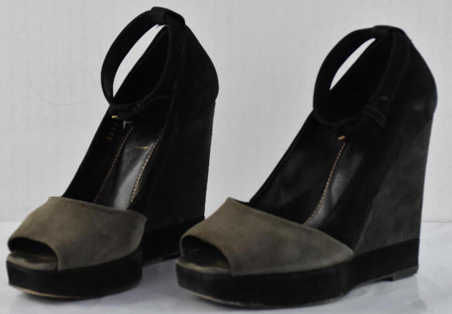 YSL Yves Saint Laurent Suede WEDGE Peep Toe Platform Pumps Heels Size 35 = 5