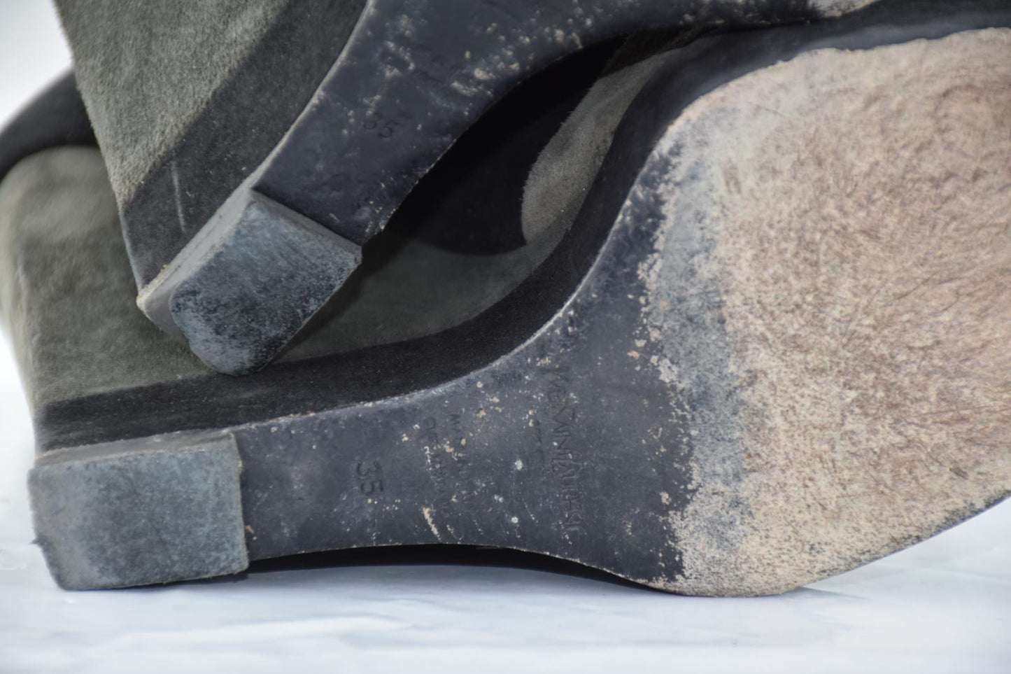 YSL Yves Saint Laurent Suede WEDGE Peep Toe Platform Pumps Heels Size 35 = 5