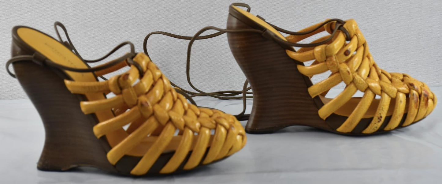 Bottega Veneta Women's Mustard Wedge Heels Sandel Strappy Shoes 36.5 - 6.5 US