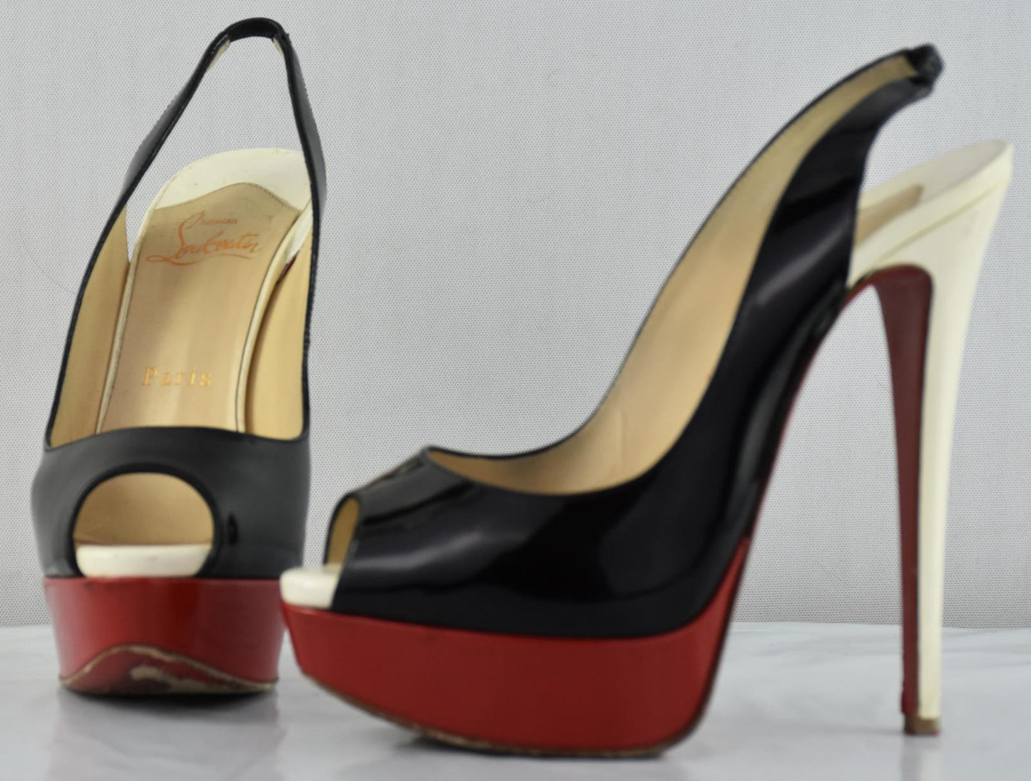 Christian Louboutin Patent Leather Slingback Lady Peep Toe Sandals Shoe 36- 6 US