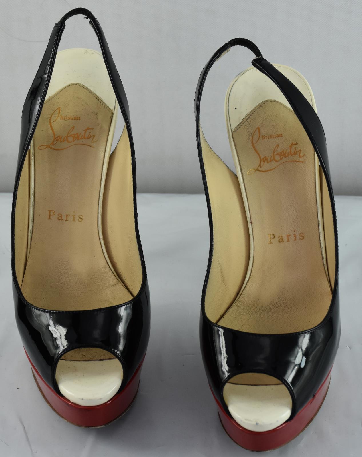 Christian Louboutin Patent Leather Slingback Lady Peep Toe Sandals Shoe 36- 6 US