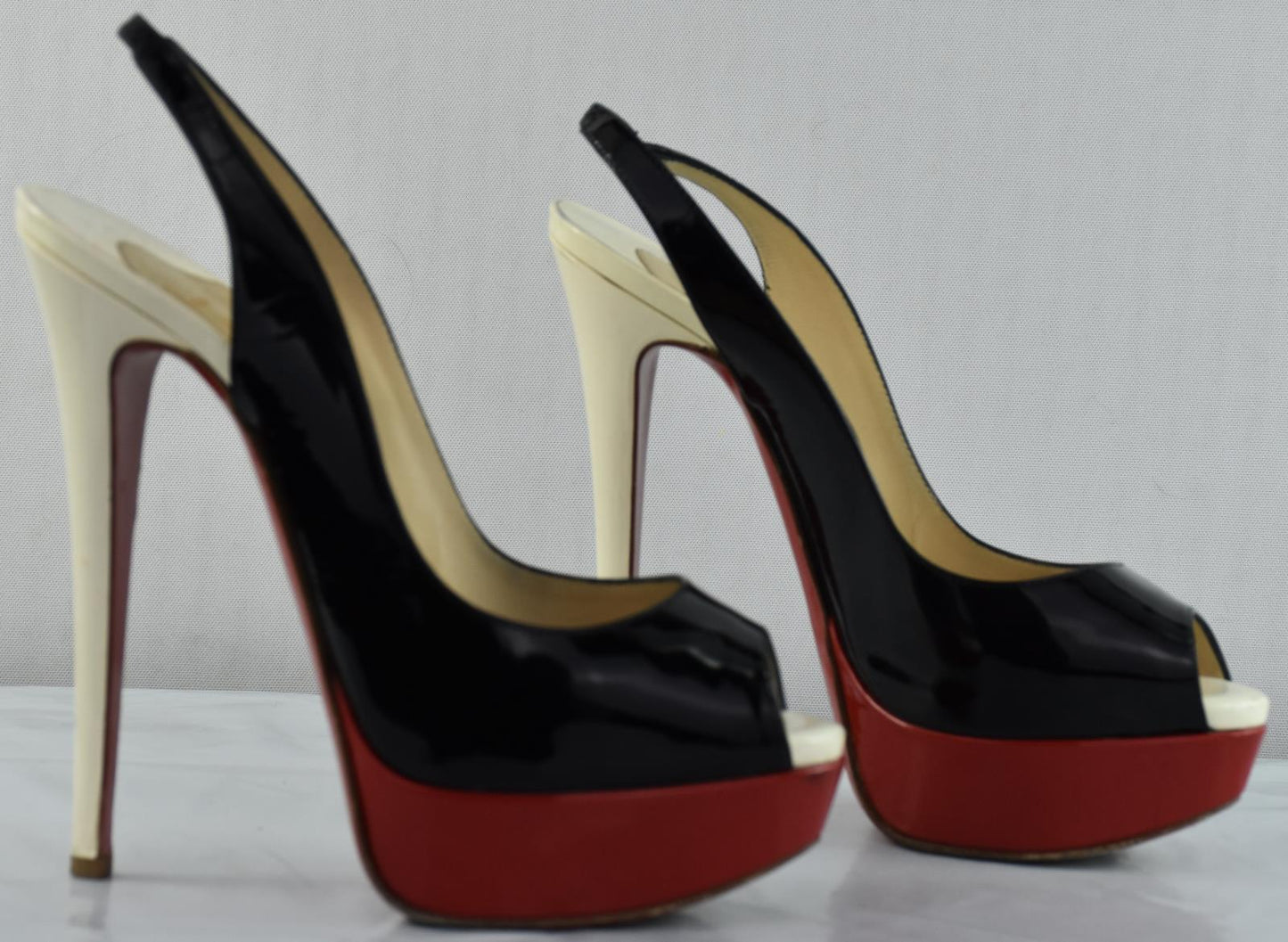 Christian Louboutin Patent Leather Slingback Lady Peep Toe Sandals Shoe 36- 6 US