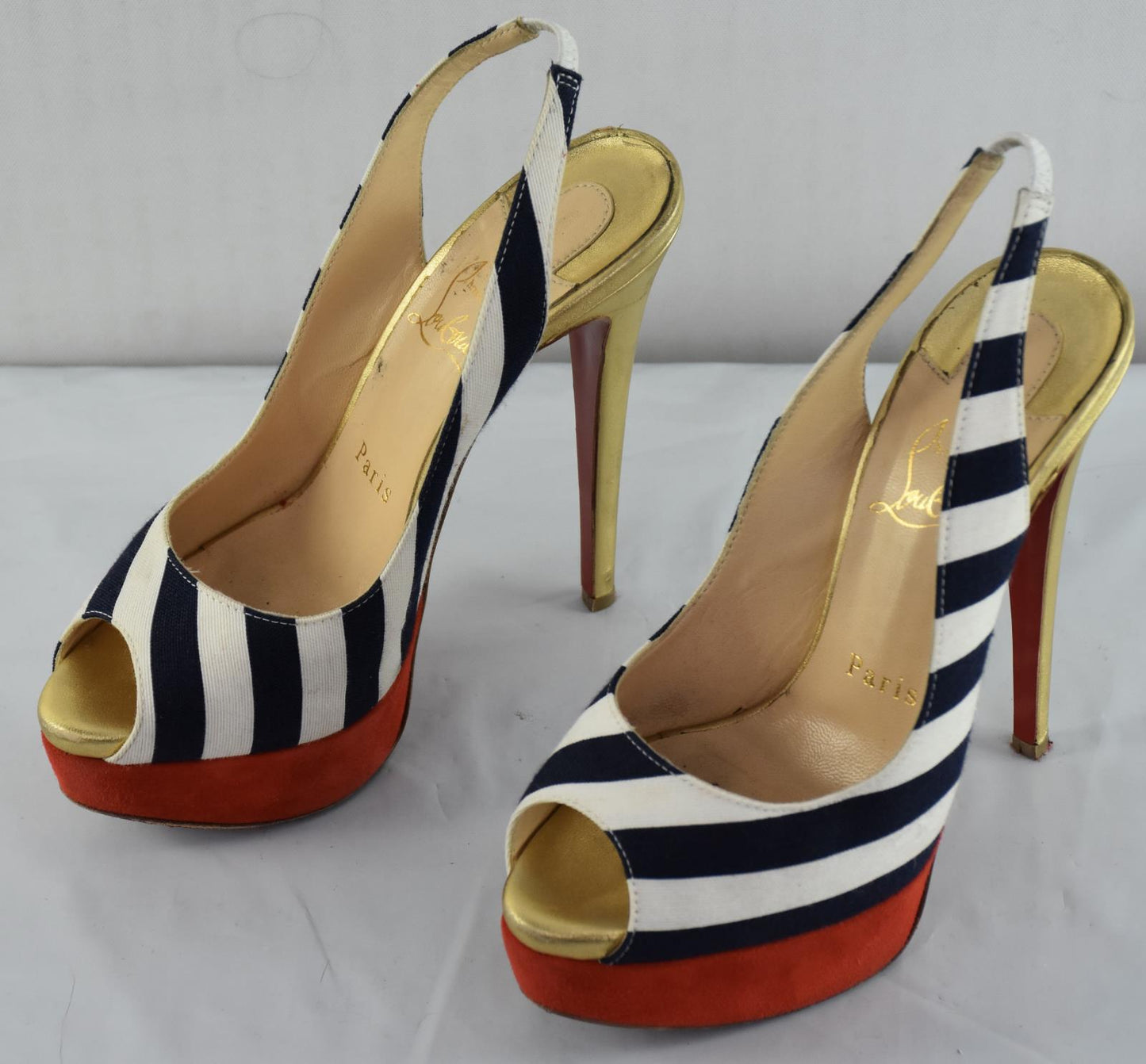 Christian Louboutin Fabric Slingback Lady Peep Toe Sandals Shoes 35.5- 5.5 US