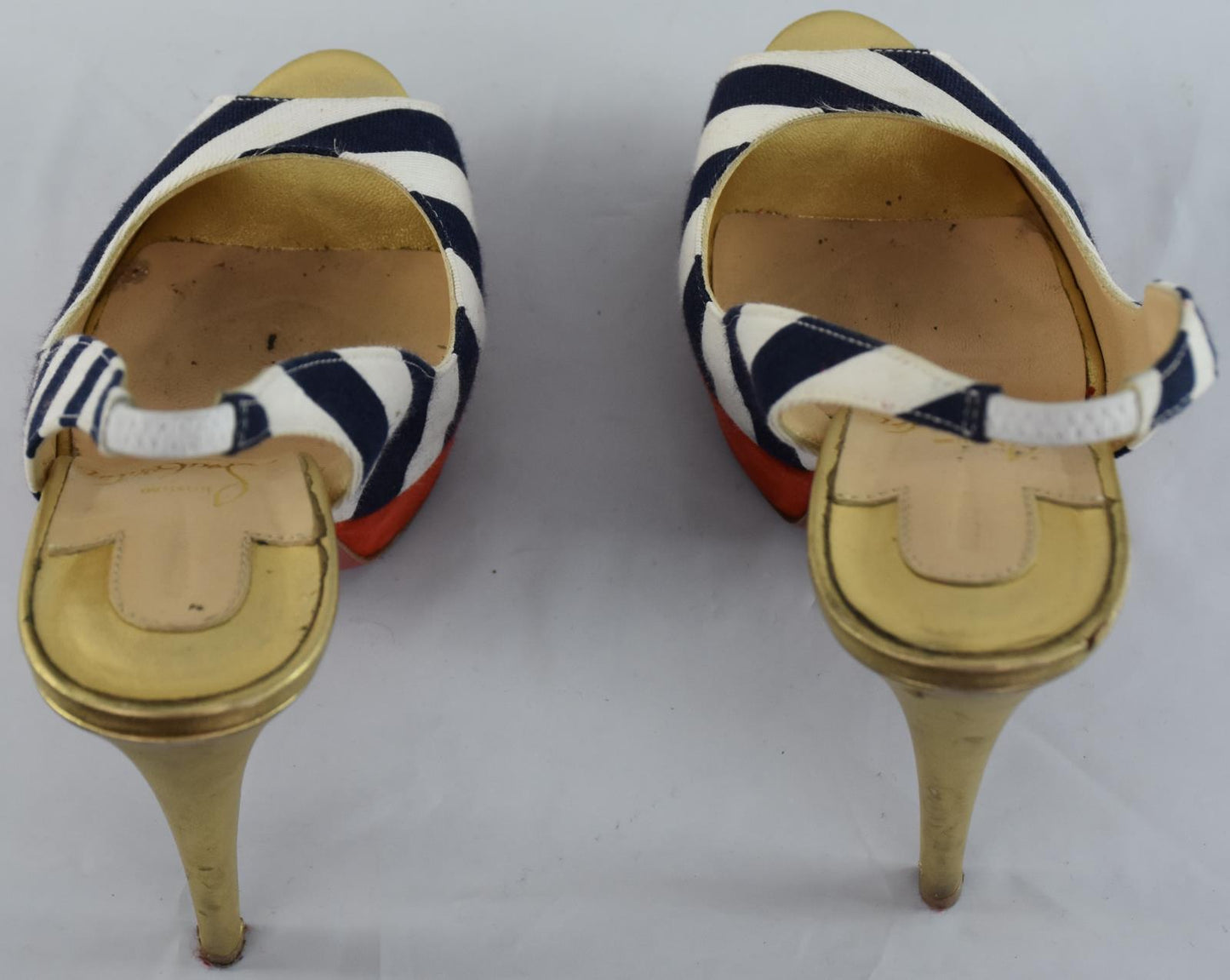 Christian Louboutin Fabric Slingback Lady Peep Toe Sandals Shoes 35.5- 5.5 US